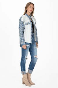 Plaid and Bandana Print Button Up Shirt