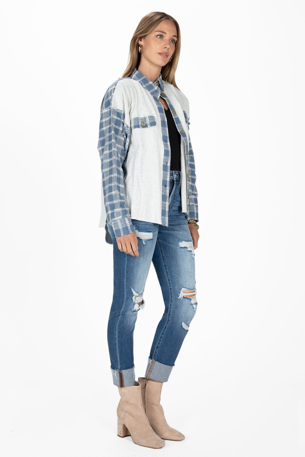 Plaid and Bandana Print Button Up Shirt