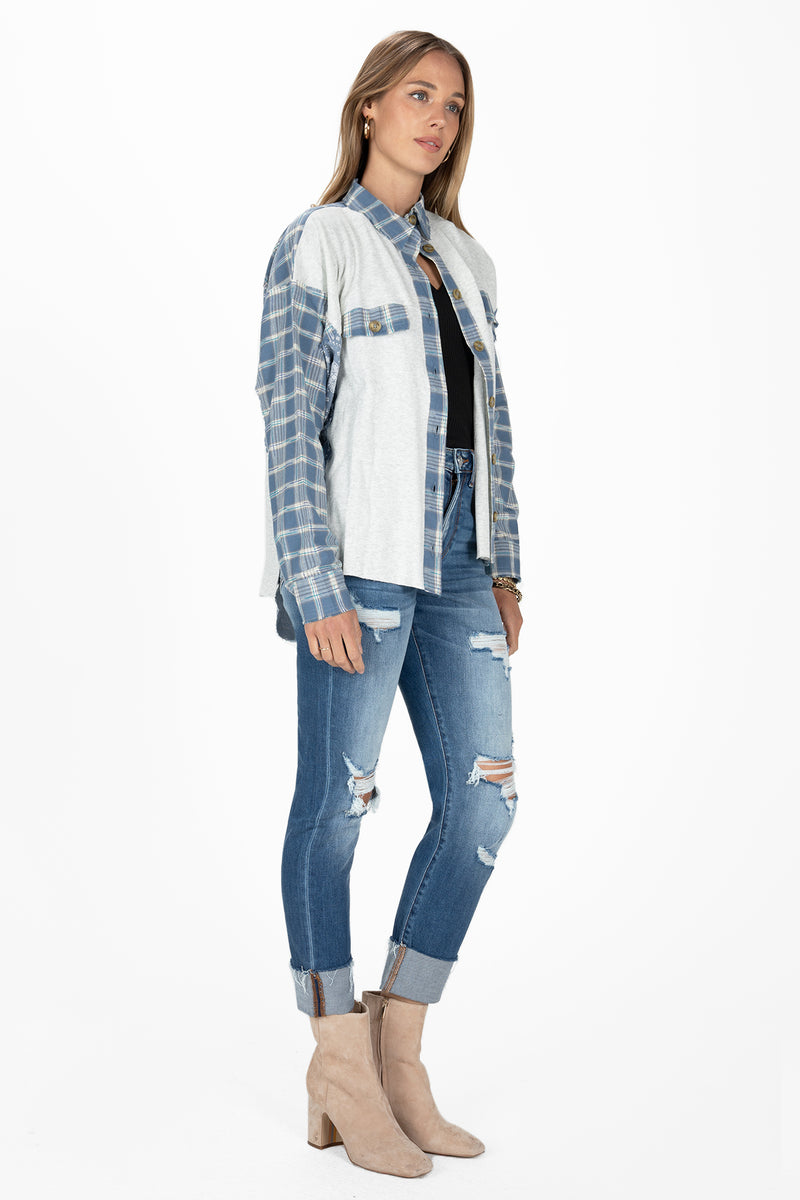 Plaid and Bandana Print Button Up Shirt