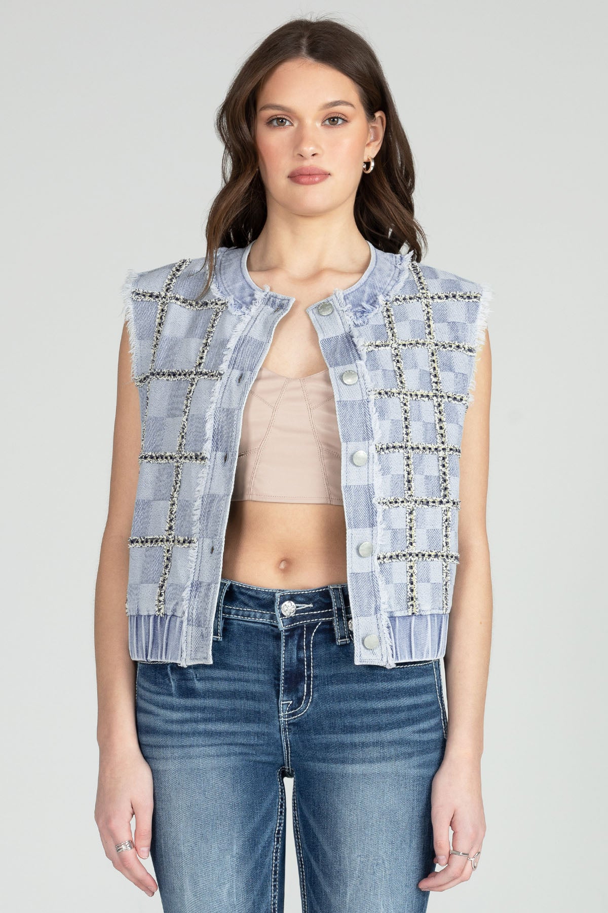 Checkered Denim Vest