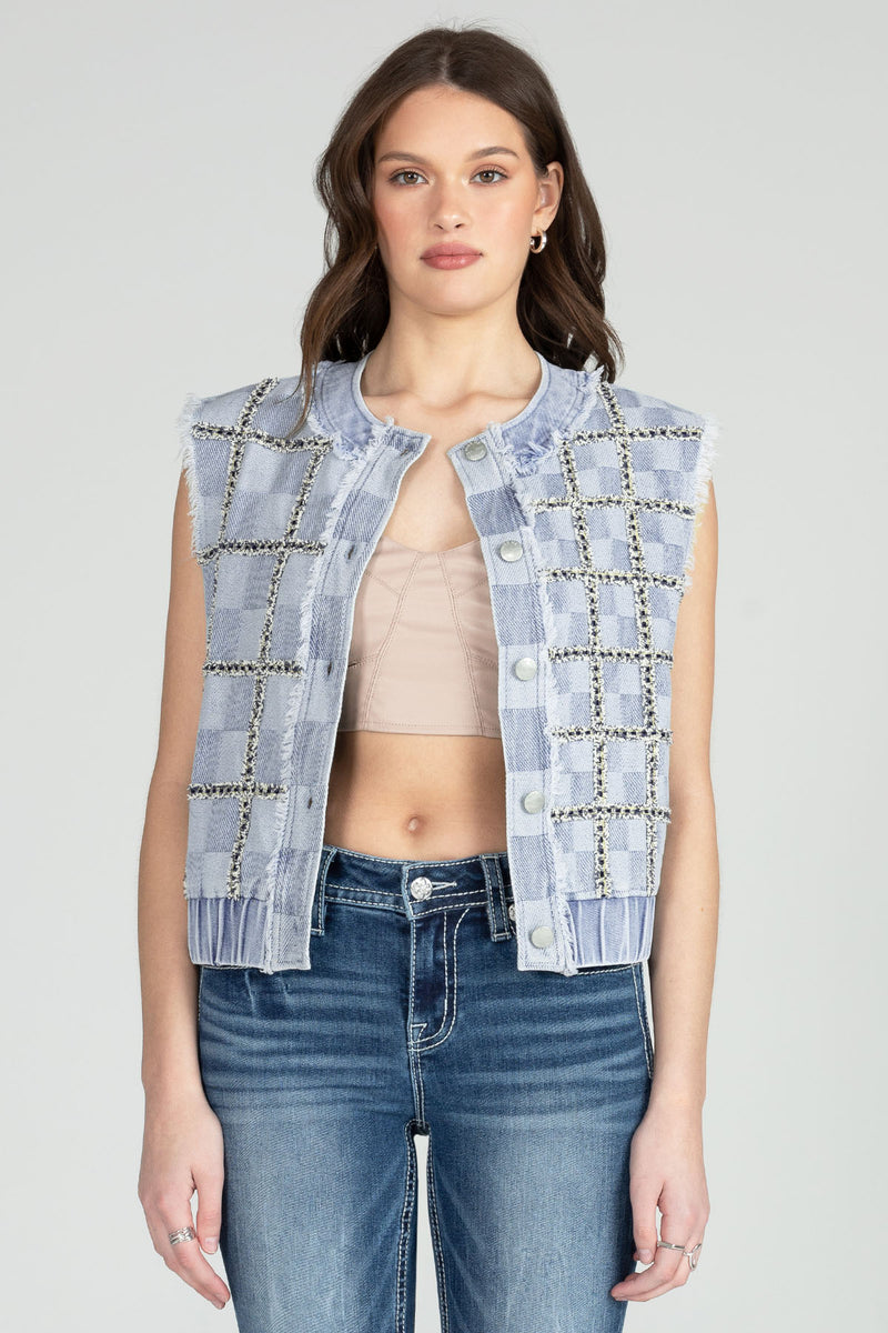Checkered Denim Vest