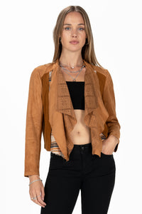 Faux Suede Waterfall Plaid Cardigan