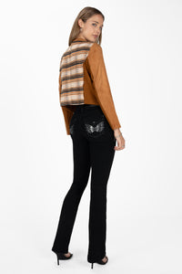 Faux Suede Waterfall Plaid Cardigan