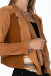 Faux Suede Waterfall Plaid Cardigan