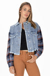 Dark Plaid Crochet Denim Jacket