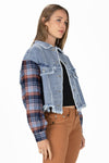 Dark Plaid Crochet Denim Jacket