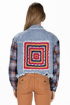 Dark Plaid Crochet Denim Jacket