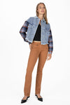 Dark Plaid Crochet Denim Jacket