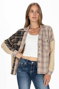 Contrasting Plaid Button Up Jacket