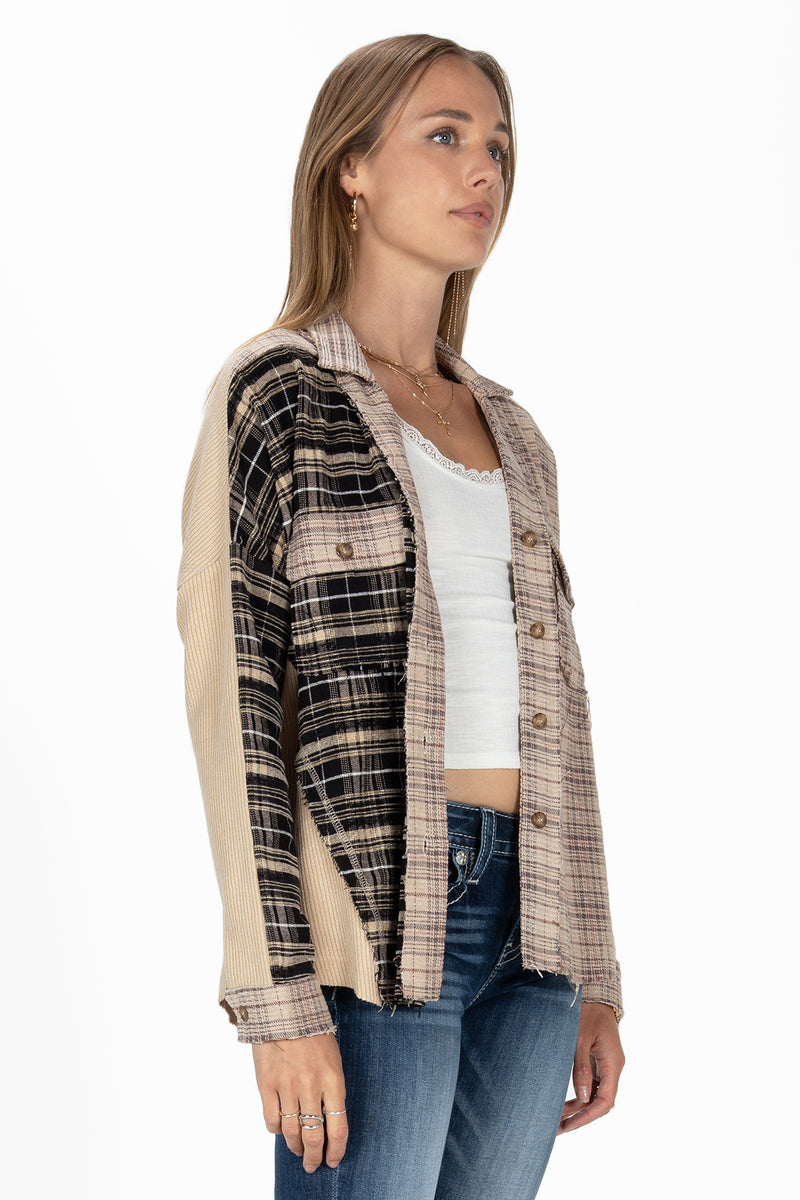 Contrasting Plaid Button Up Jacket