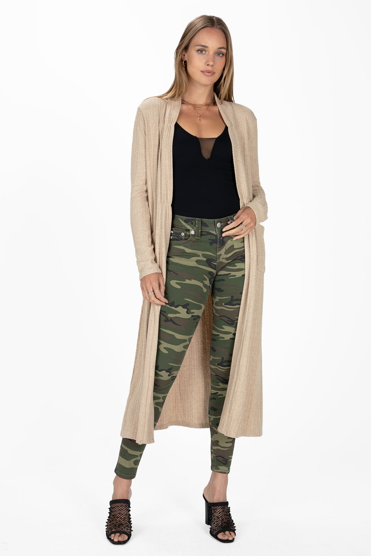 Cinched Long Knit Cardigan