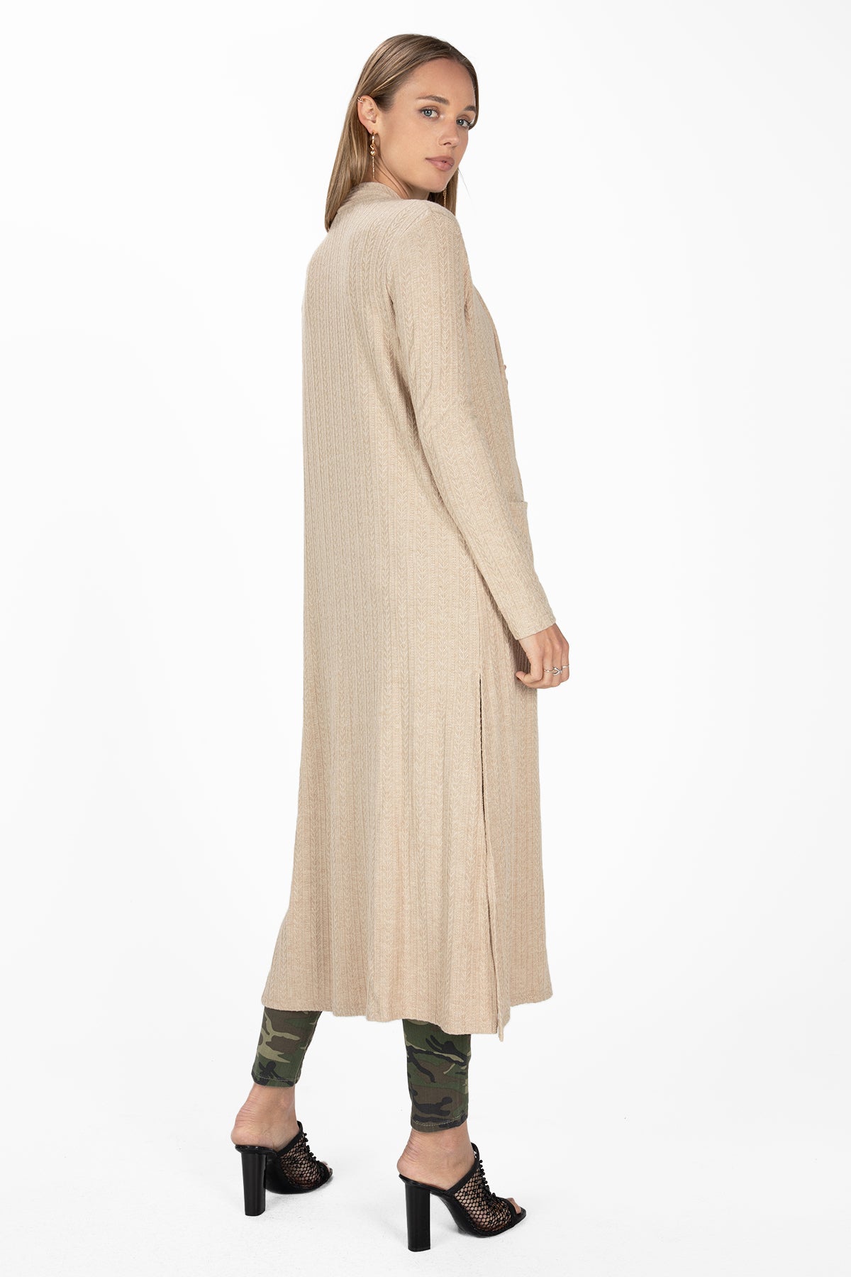 Cinched Long Knit Cardigan