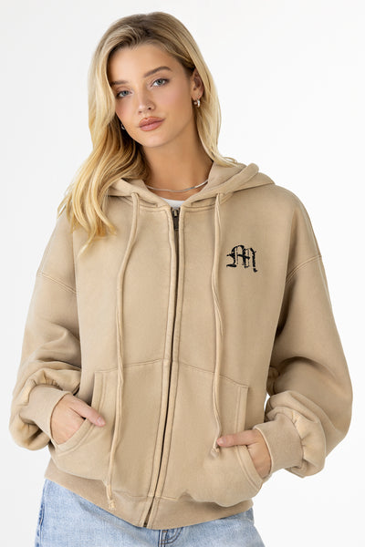 Carpe Hoodie | Only $94.00 | Taupe Beige, Charcoal Black | Miss Me