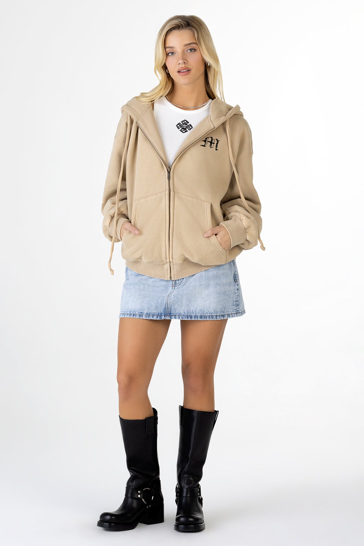 Carpe Hoodie | Only $94.00 | Taupe Beige, Charcoal Black | Miss Me