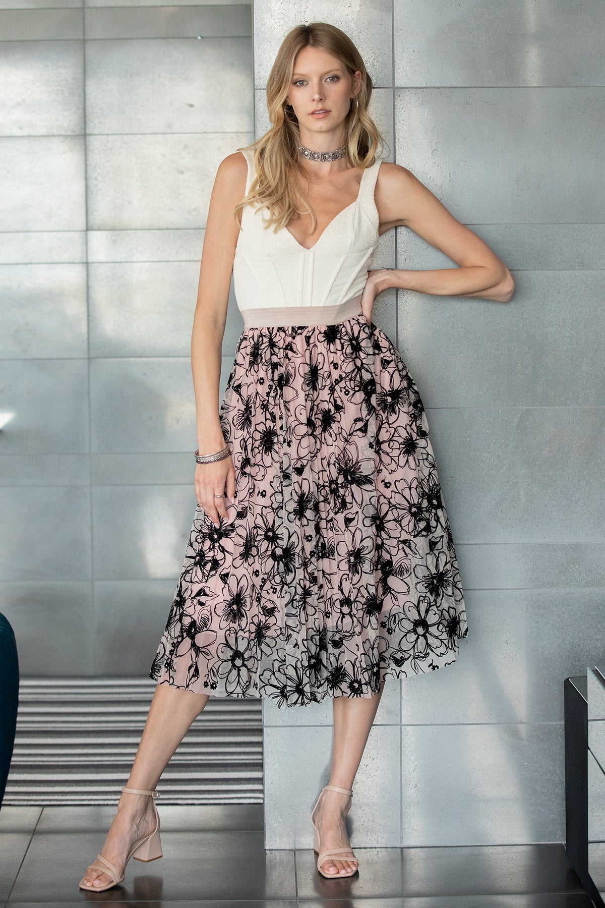 Velvet Burnout Pleated Skirt