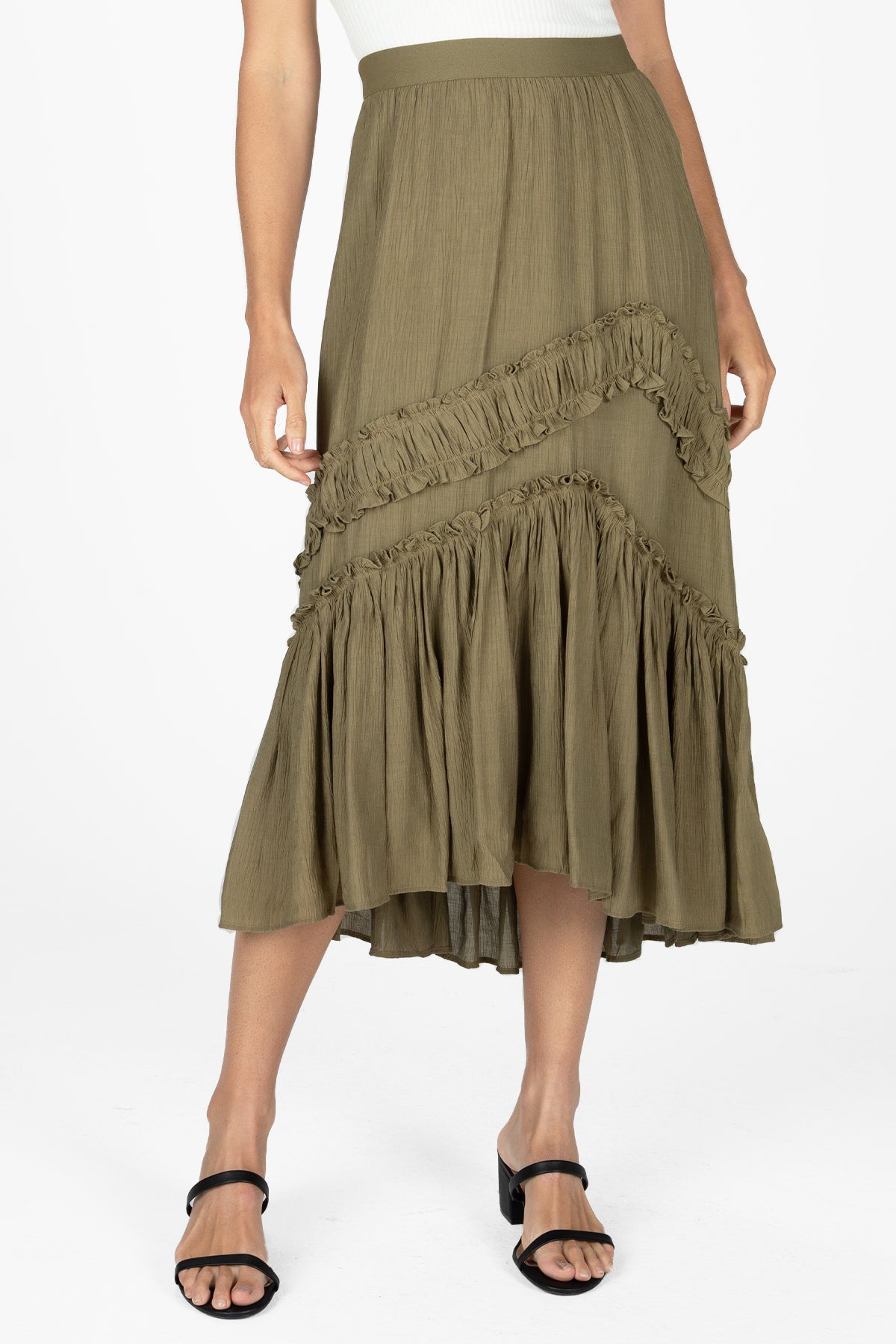 Asymmetical Ruffle Midi Skirt