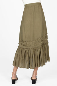Asymmetical Ruffle Midi Skirt