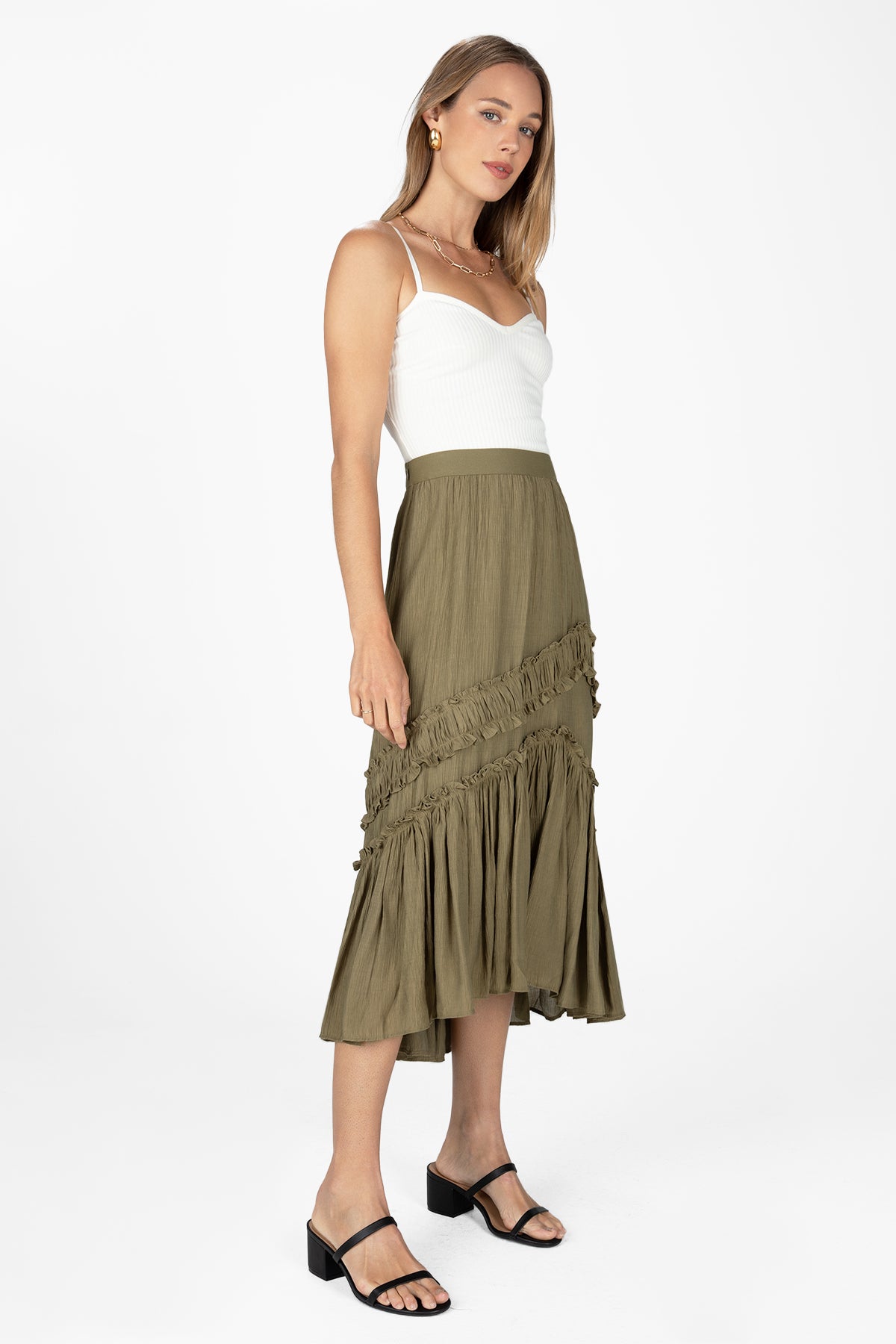 Asymmetical Ruffle Midi Skirt