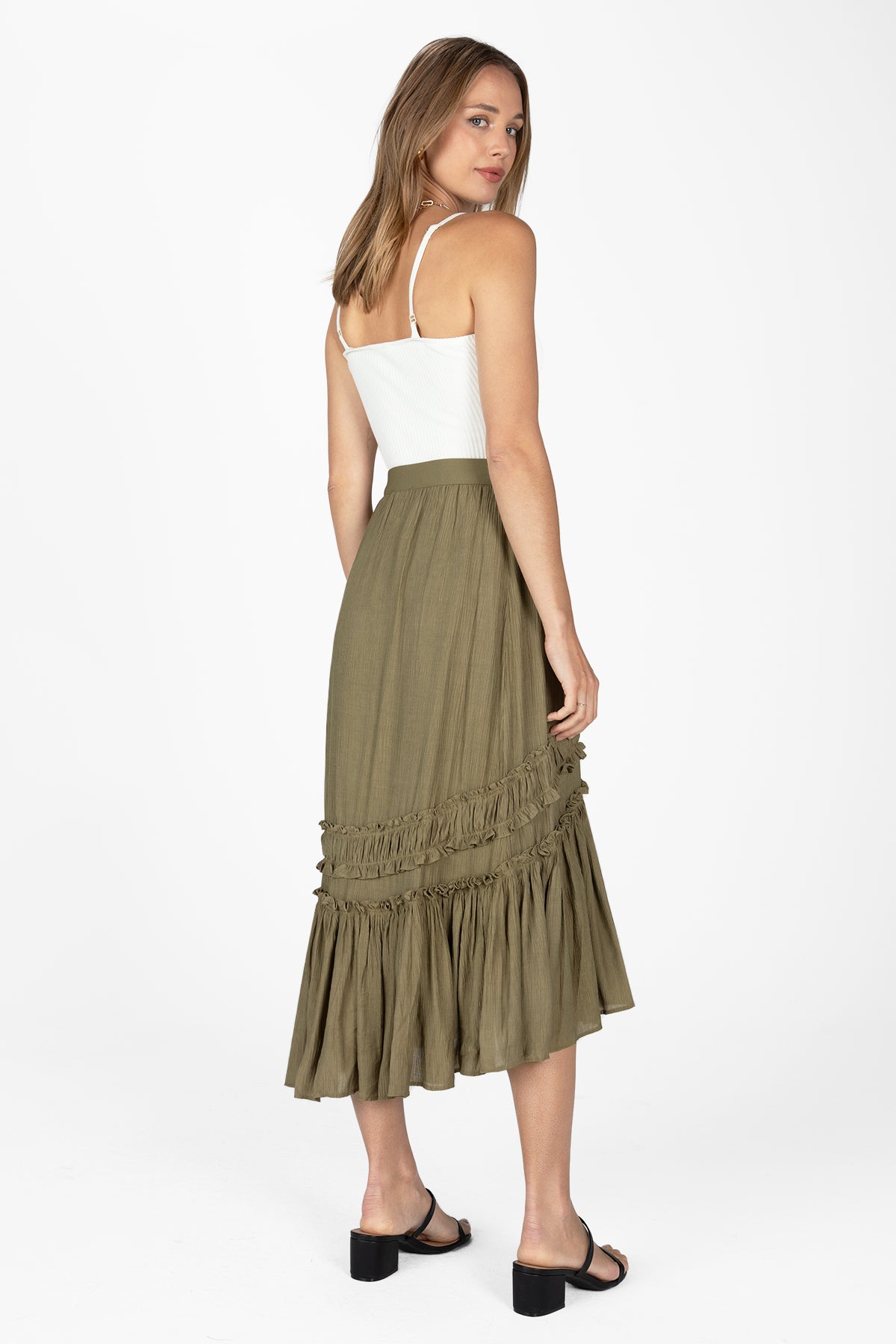 Asymmetical Ruffle Midi Skirt