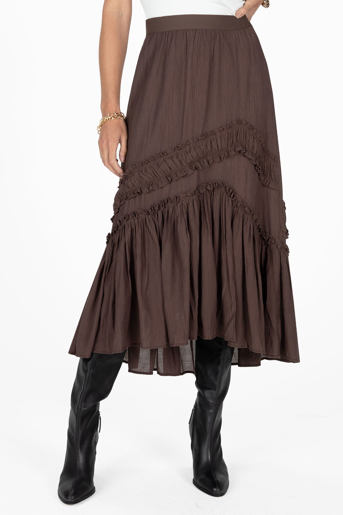 Asymmetical Ruffle Midi Skirt