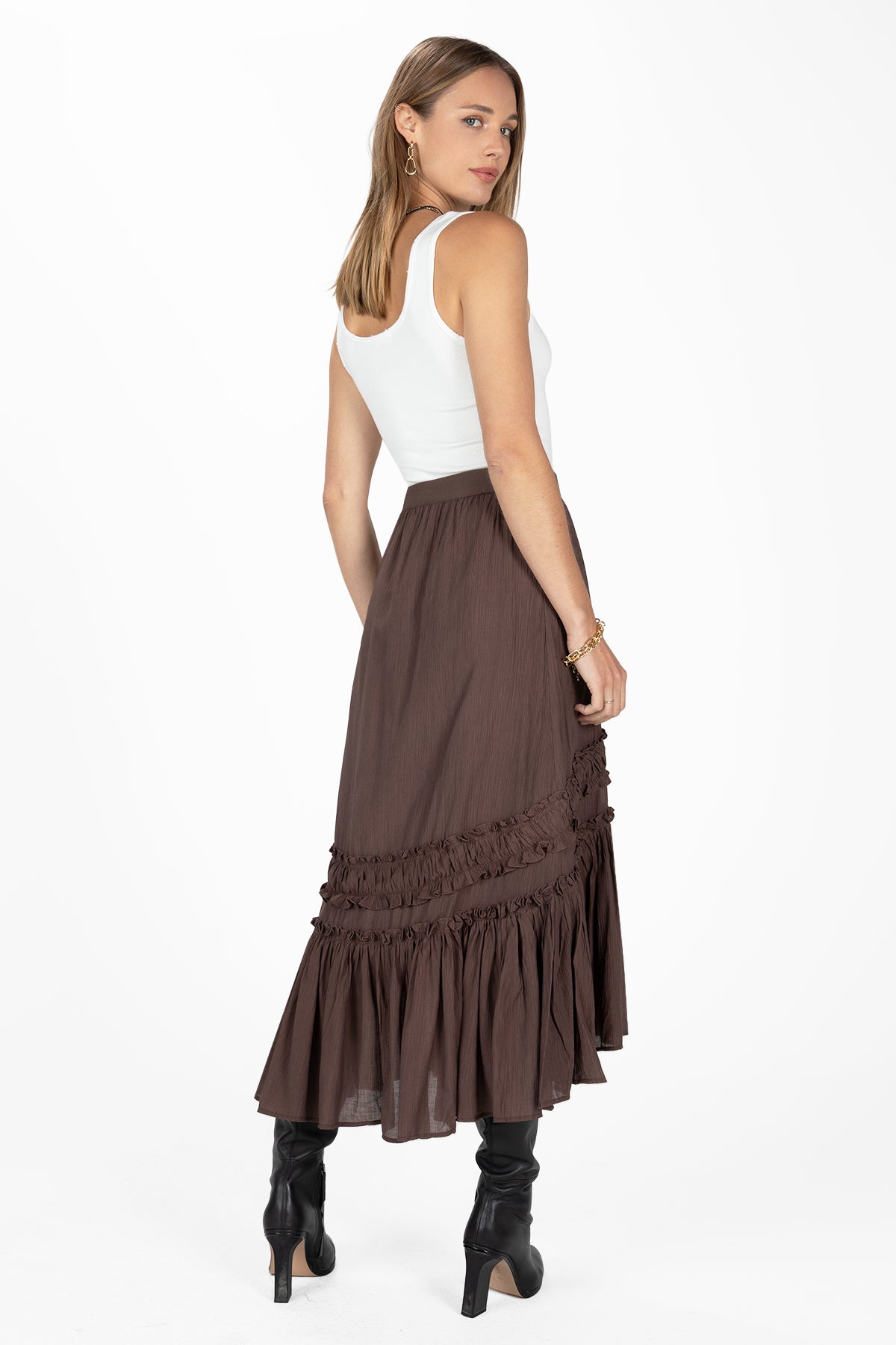 Asymmetical Ruffle Midi Skirt