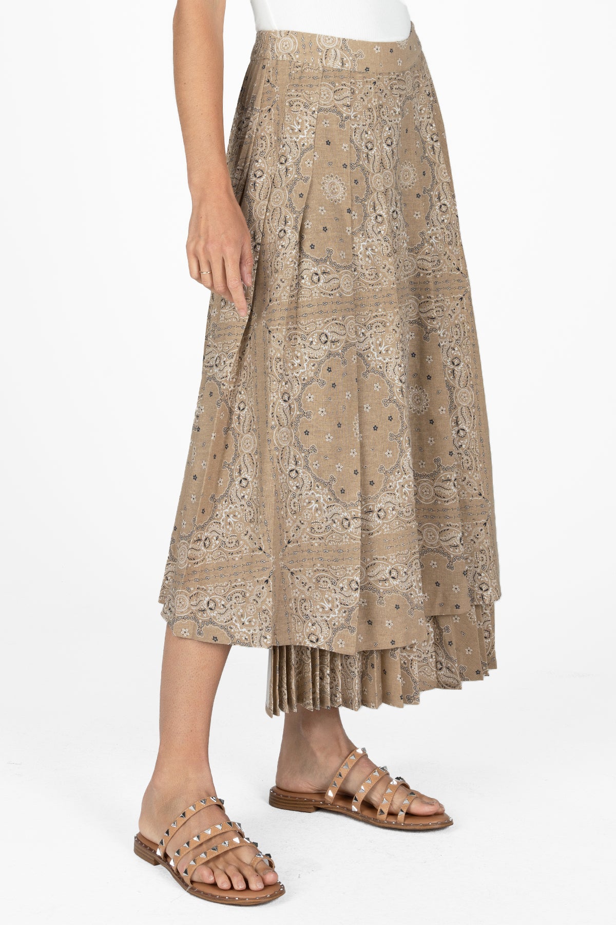 Bandana Print Pleated Midi Skirt