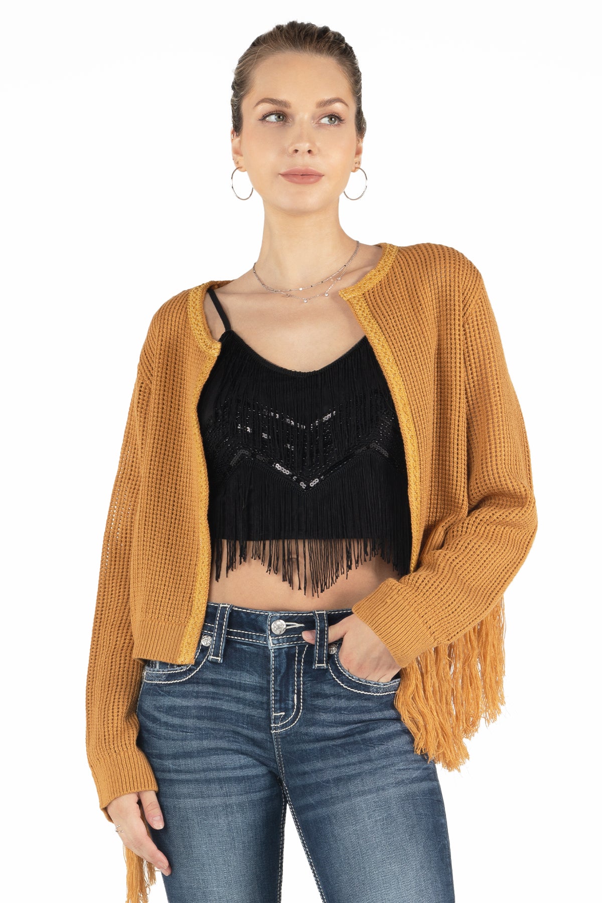 mavimoon Fringe Short Sleeve Knit