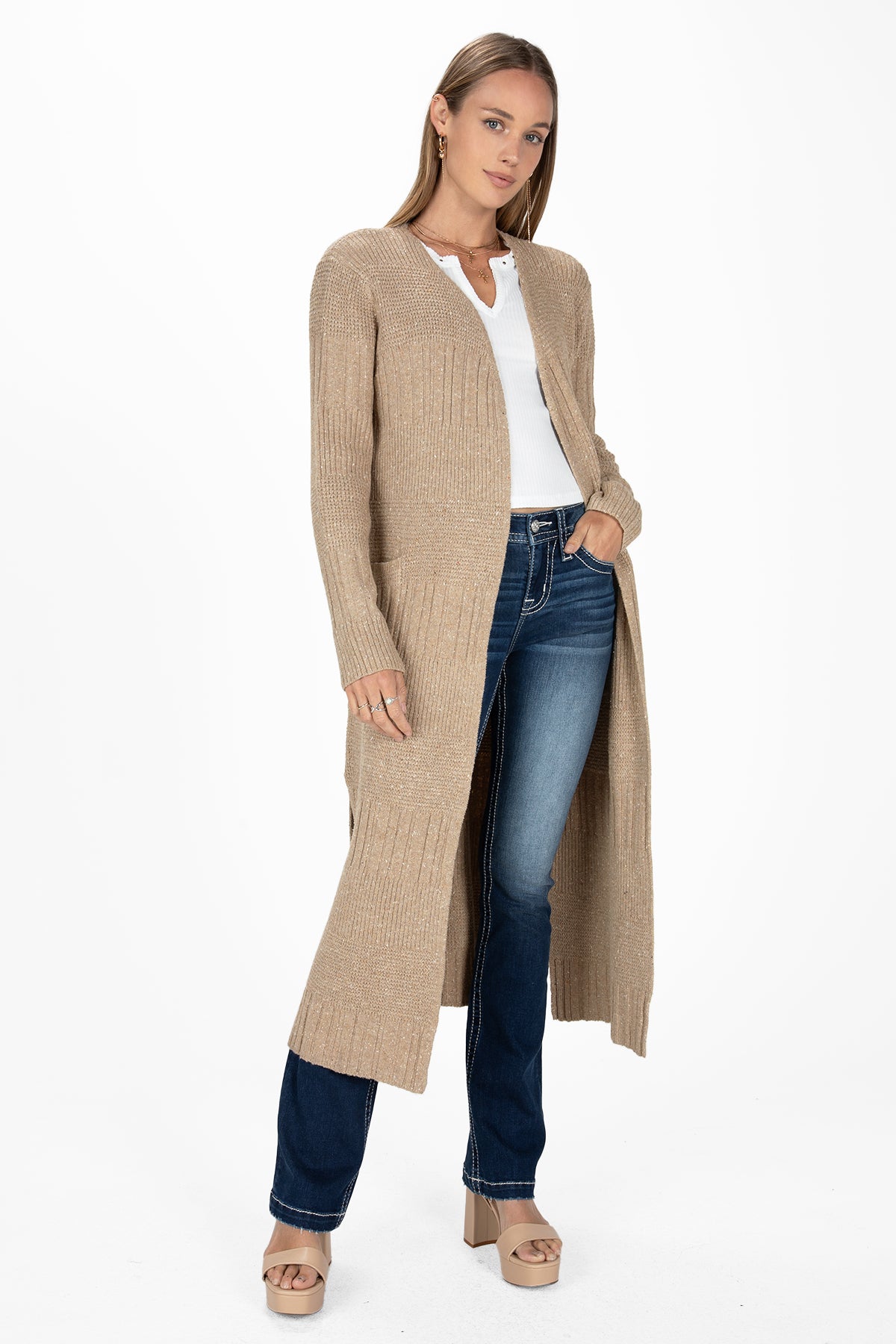 Speckled Knit Long Cardigan