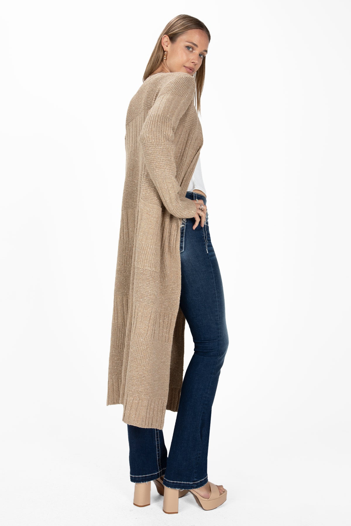 Speckled Knit Long Cardigan