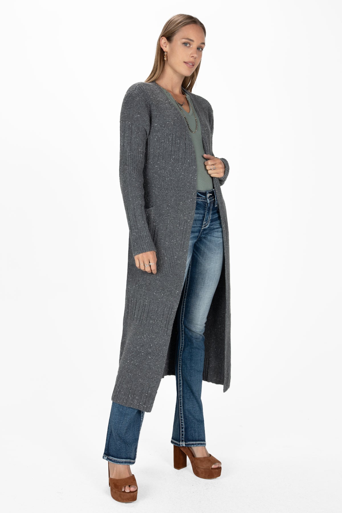 Speckled Knit Long Cardigan