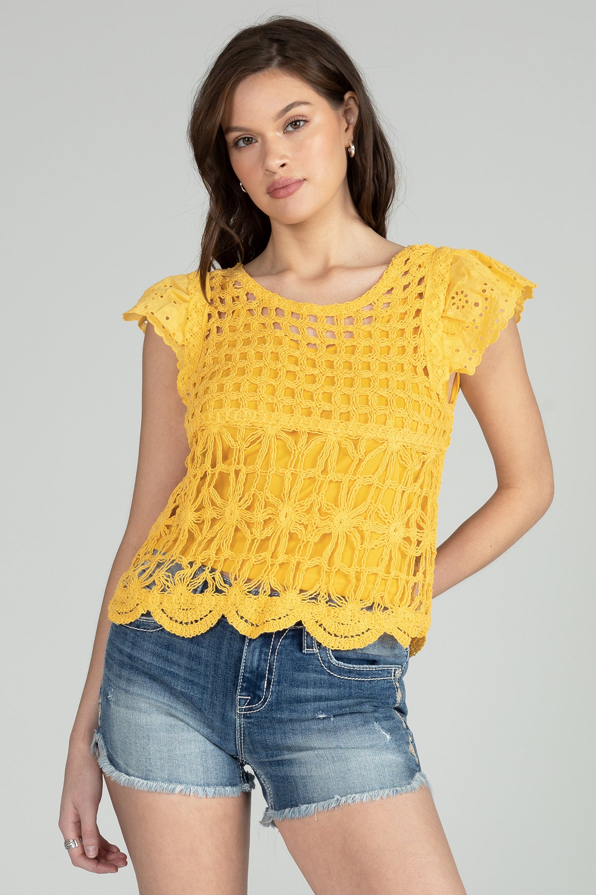 Cropped Crochet Knit Top