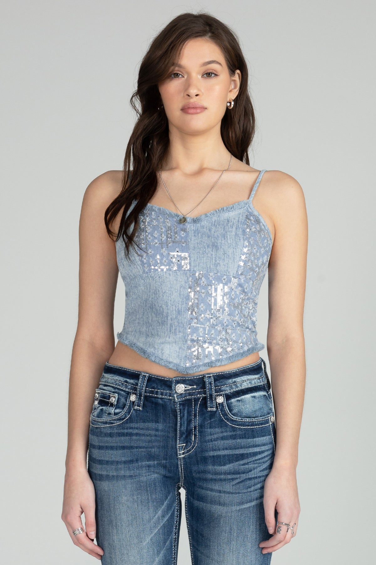 Handkerchief Denim Sequin Top