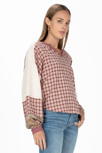 Plaid and Paisley Waffle Knit Top
