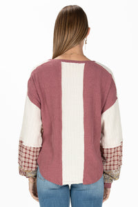 Plaid and Paisley Waffle Knit Top