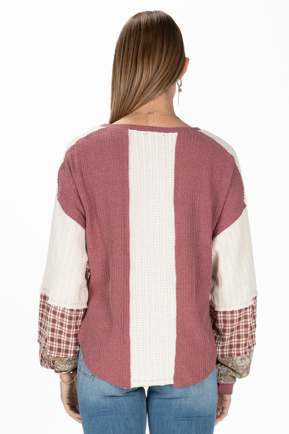 Plaid and Paisley Waffle Knit Top