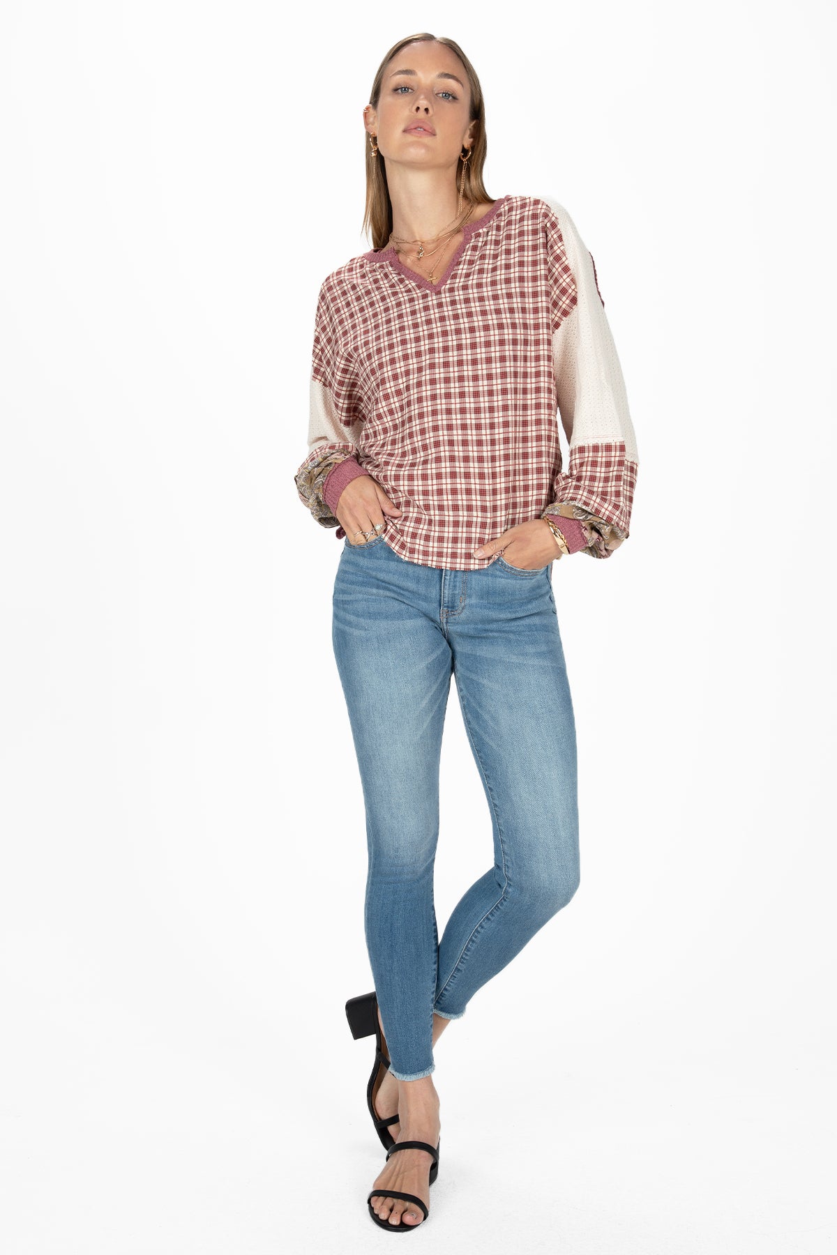 Plaid and Paisley Waffle Knit Top