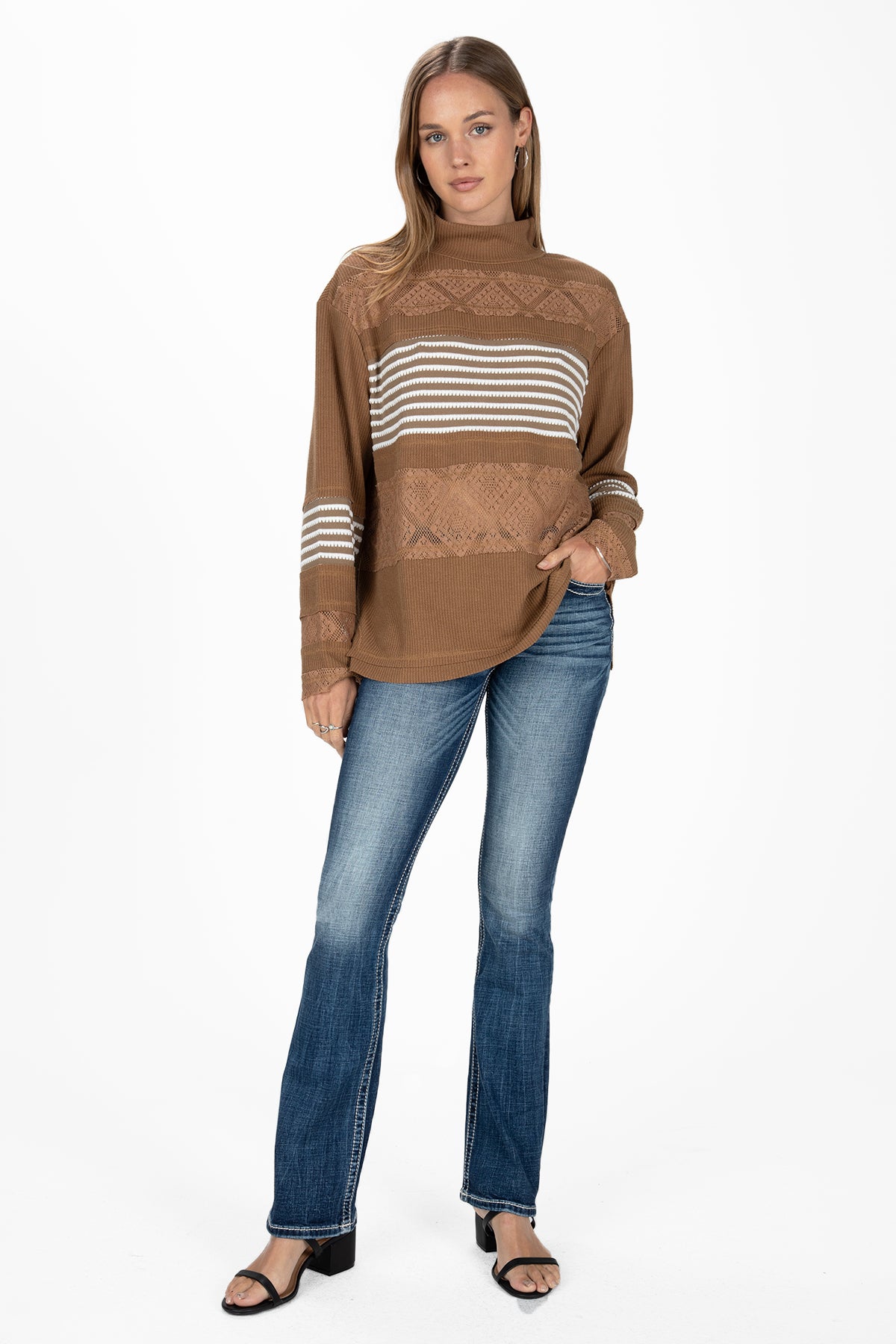 Lace & Stripes Long Sleeve Top