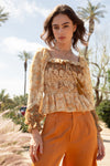 Mixed Orange Floral Smocked Blouse
