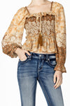 Mixed Orange Floral Smocked Blouse