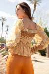 Mixed Orange Floral Smocked Blouse