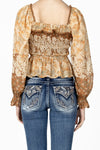 Mixed Orange Floral Smocked Blouse