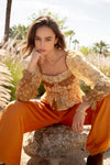 Mixed Orange Floral Smocked Blouse