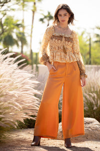 Mixed Orange Floral Smocked Blouse