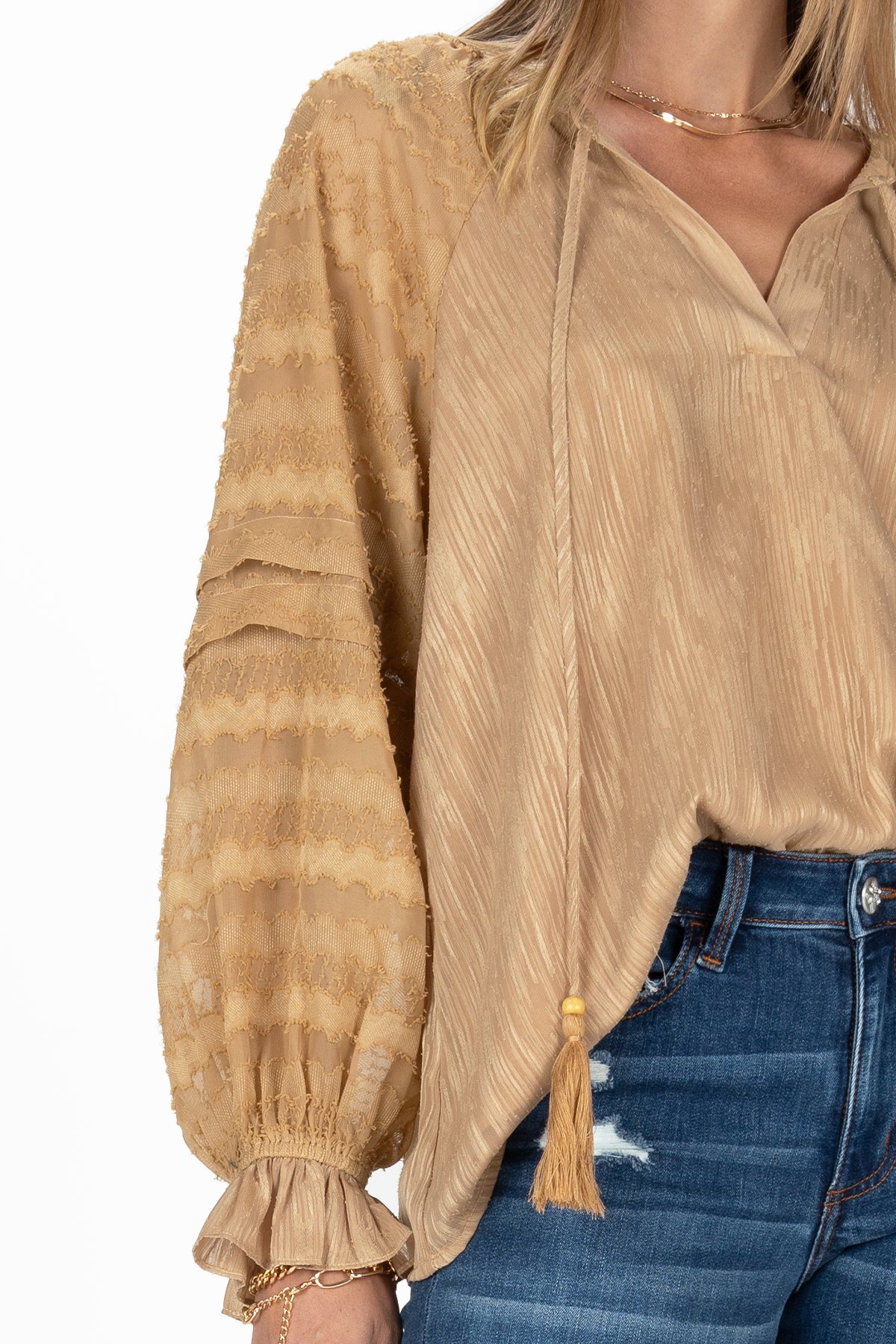 Textured Long Sleeve Blouse