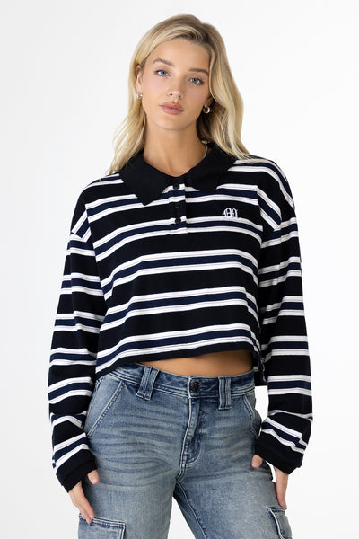 Ashyr Rugby Top | Only $44.00 | Navy, Turquoise Green | Miss Me