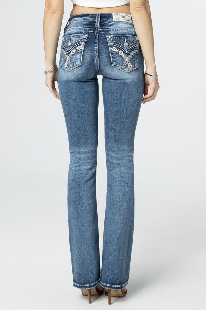 woven cross stitch bootcut jeans