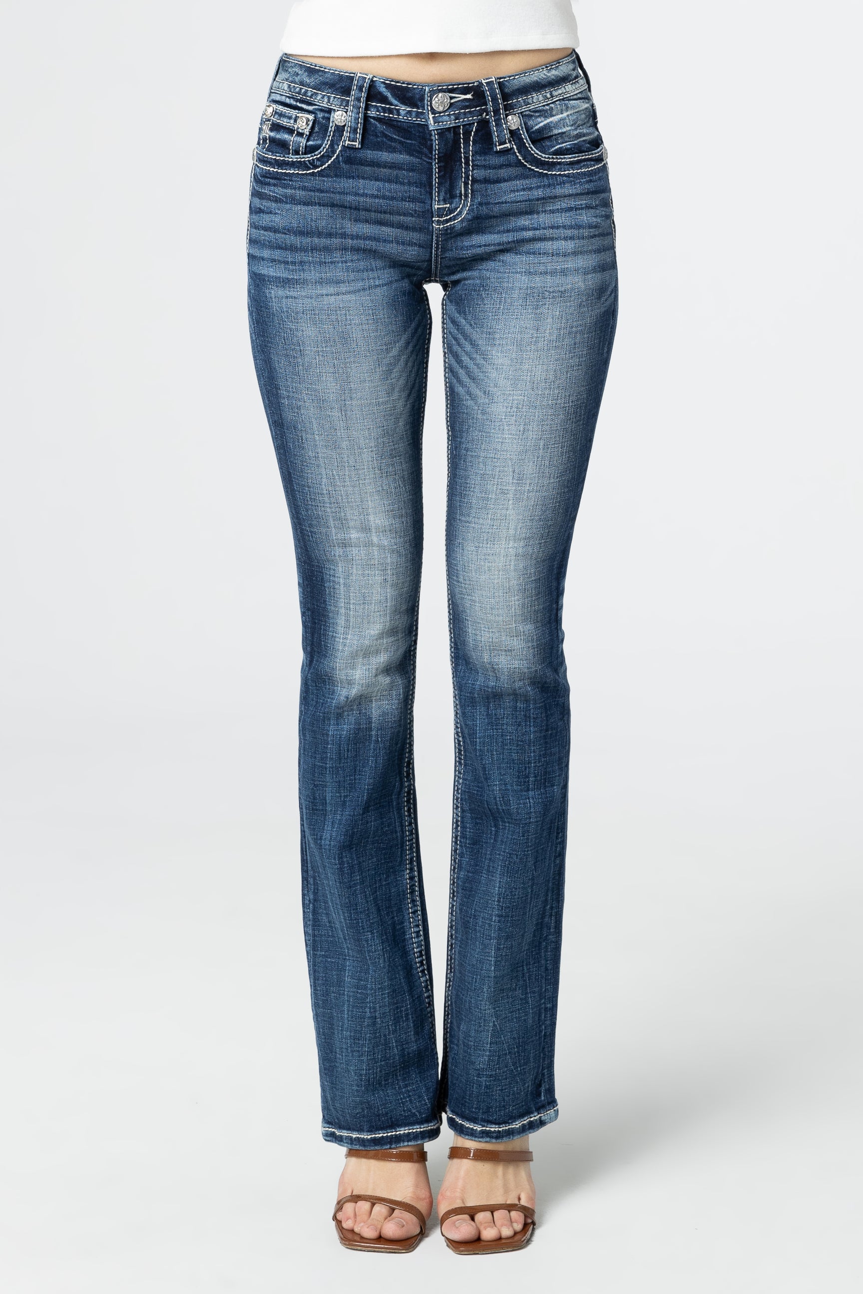 【2plan】25SS★ [LANARCH] Edged Stitch Bootcut Denim Junior Heavy Stitch Mid Rise Bootcut W/Flap Bk Pkt, Pack of