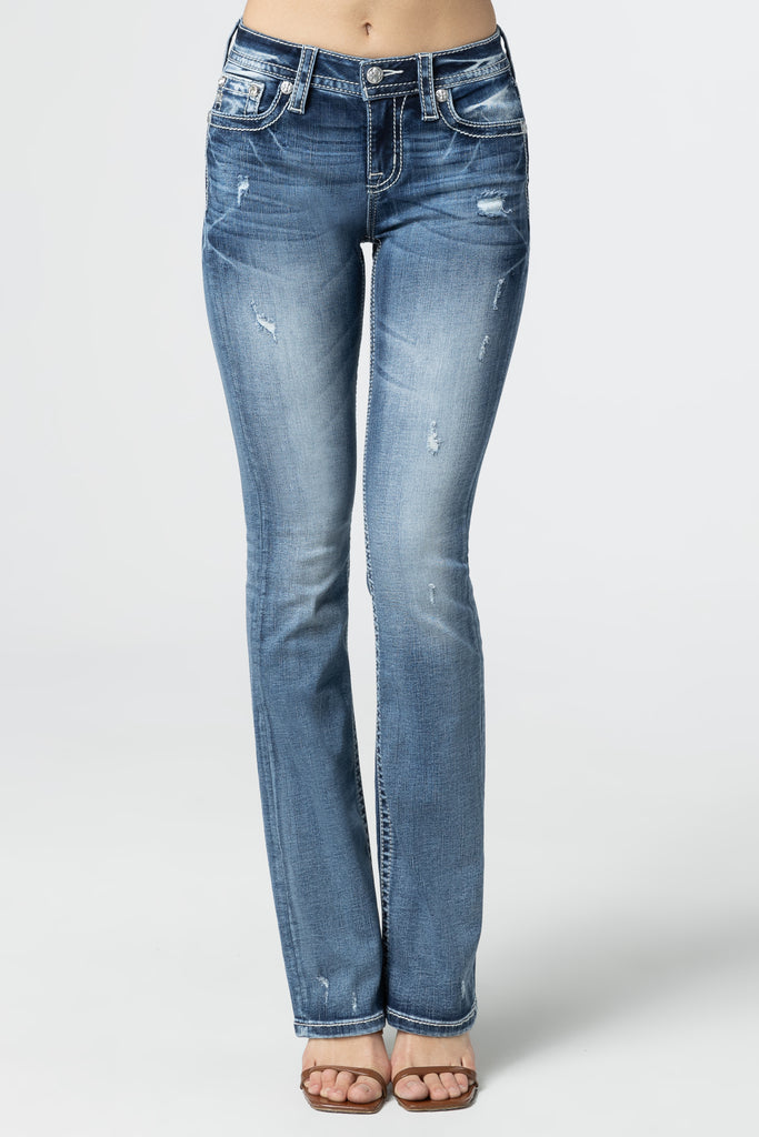 woven cross stitch bootcut jeans