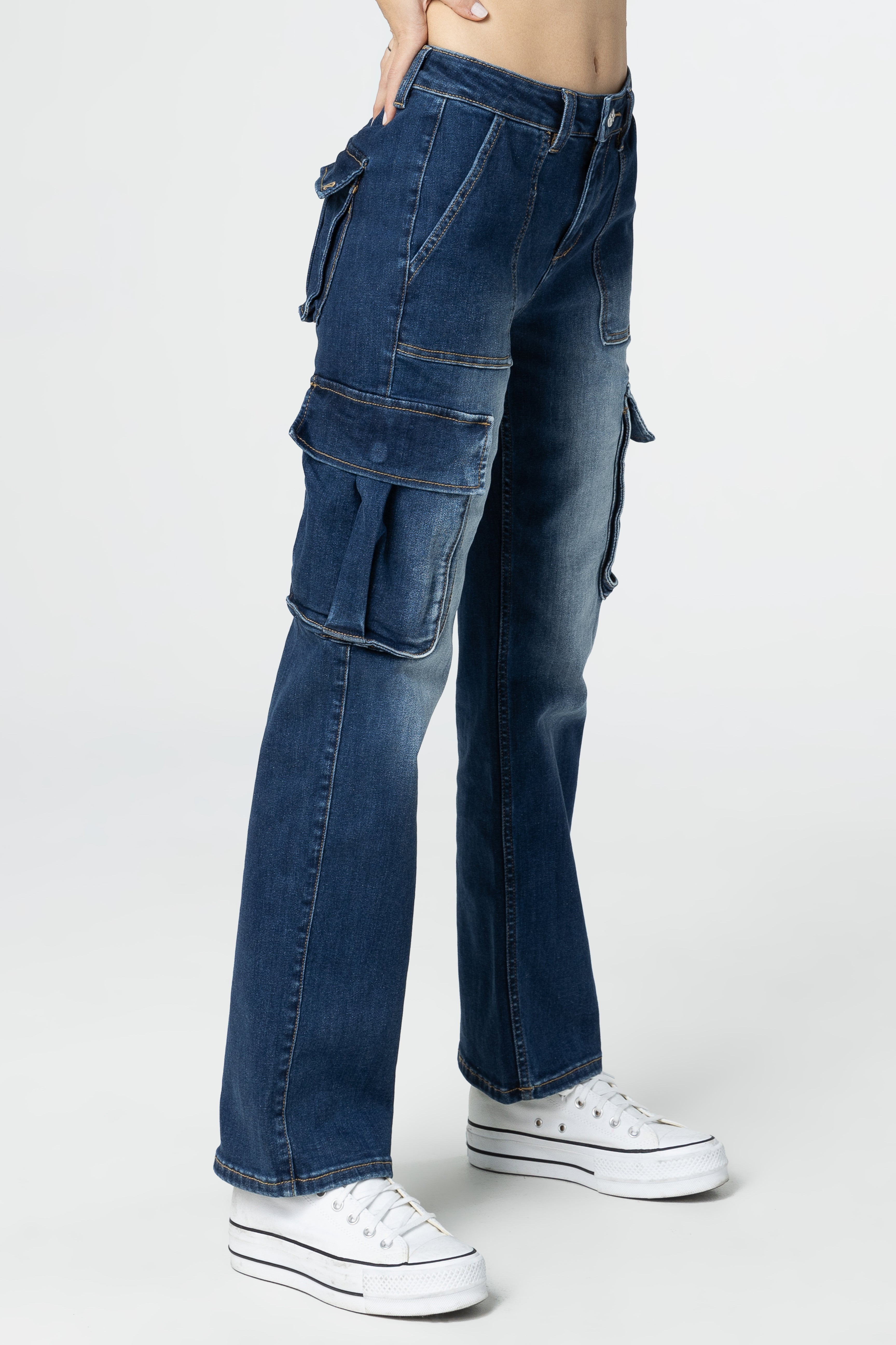 Denim Cargo Jeans Only Med/Dark Wash Miss Me - Main Image