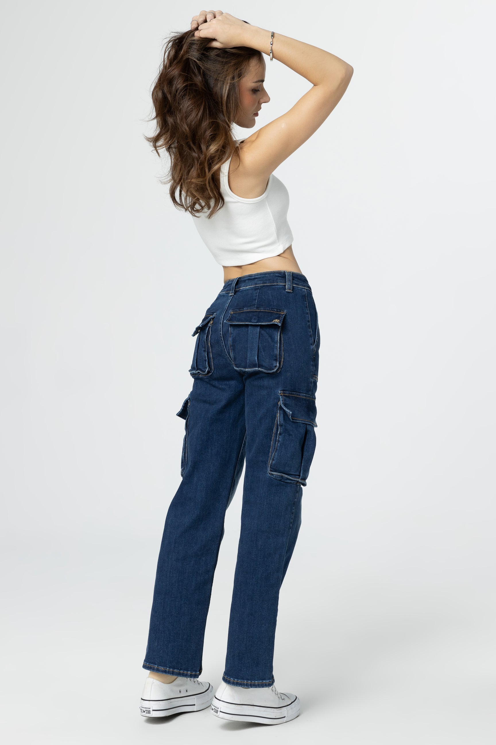 ♡  Back ribbon denim cargo pants xs ANDMARY】Back ribbon denim cargo pants